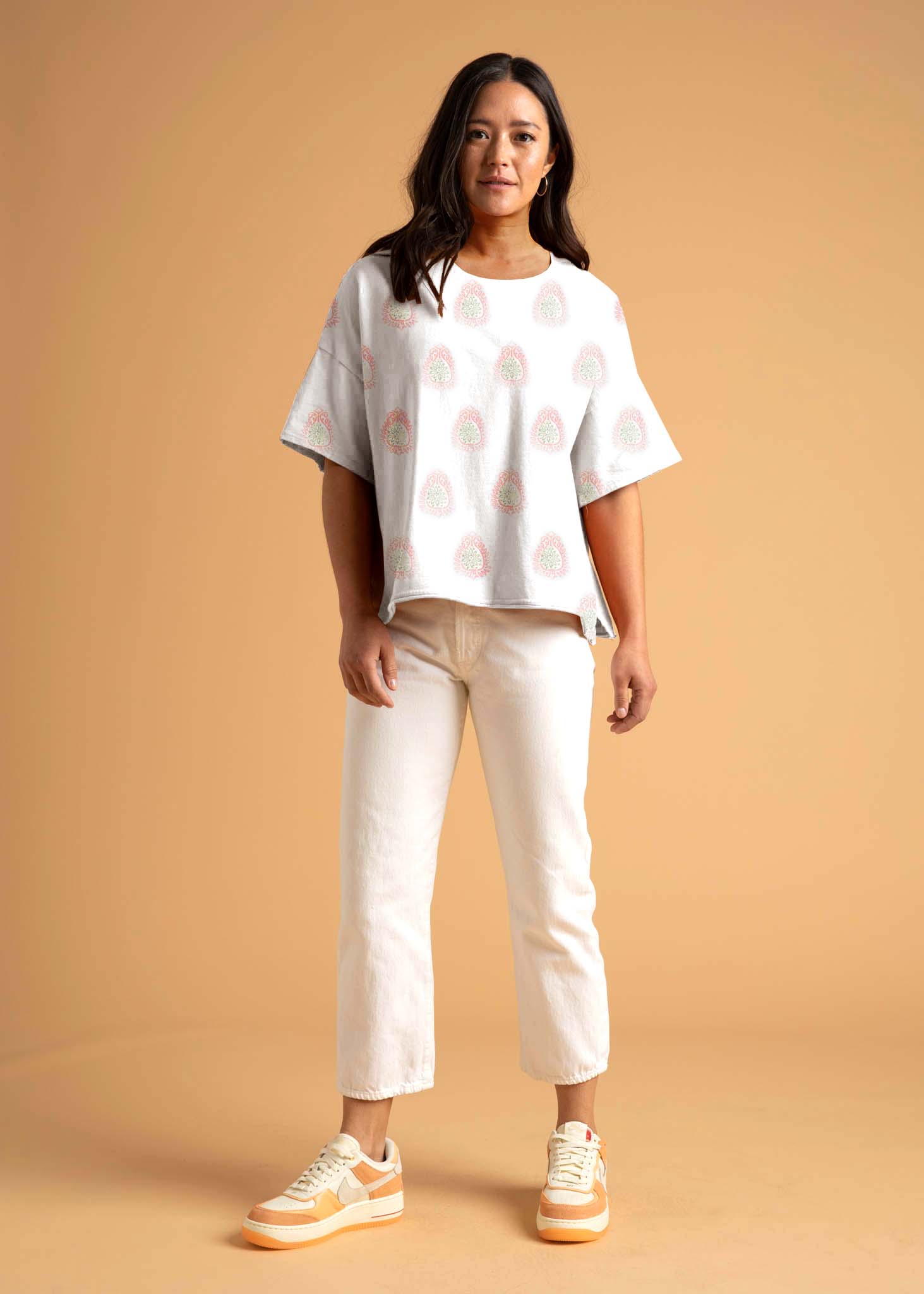 Mare Boxy Cropped Shirt   Totem Paisley Baked Clay & Olive Oil