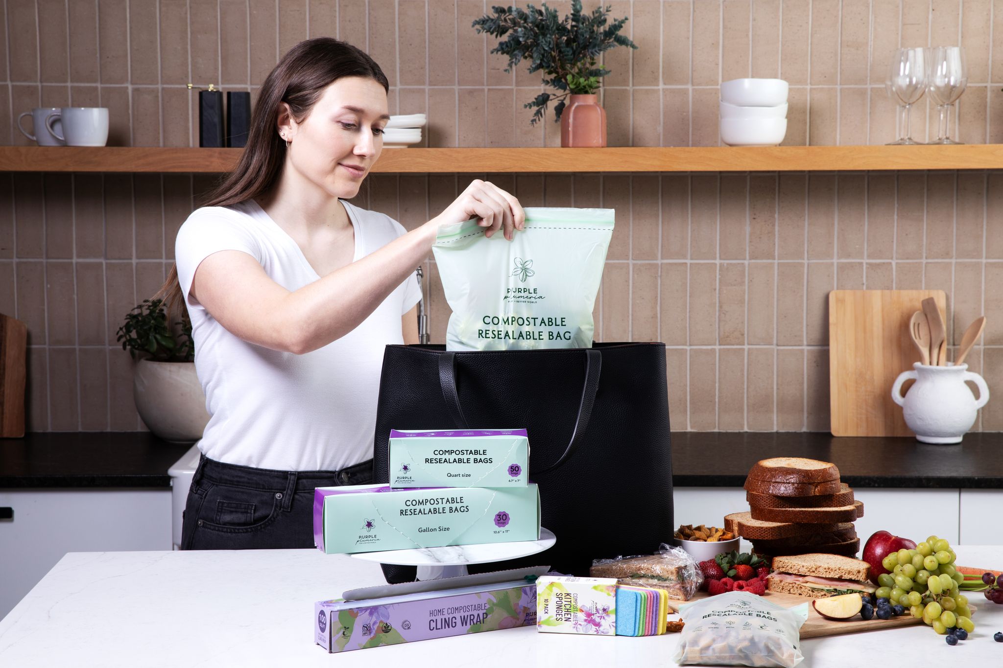 The Complete Eco Friendly Kitchen Bundle  – Compostable Zip Bags, Cling wrap, Sponges & Trash Bags