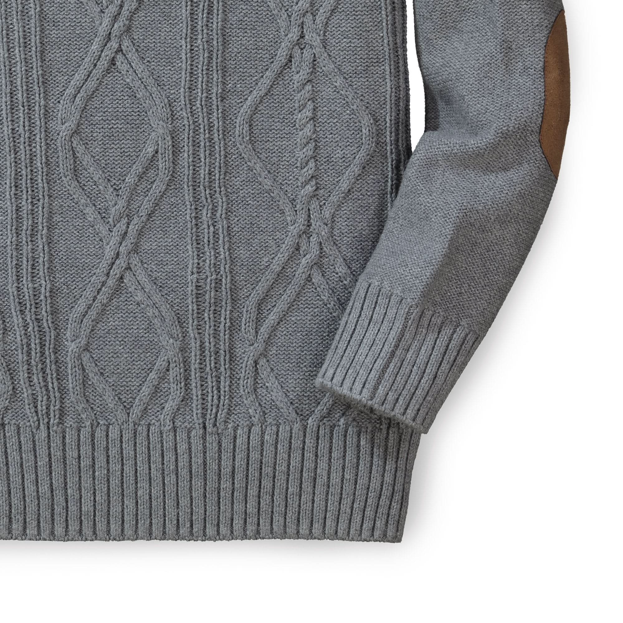 Crewneck Cable Sweater with Elbow Patches