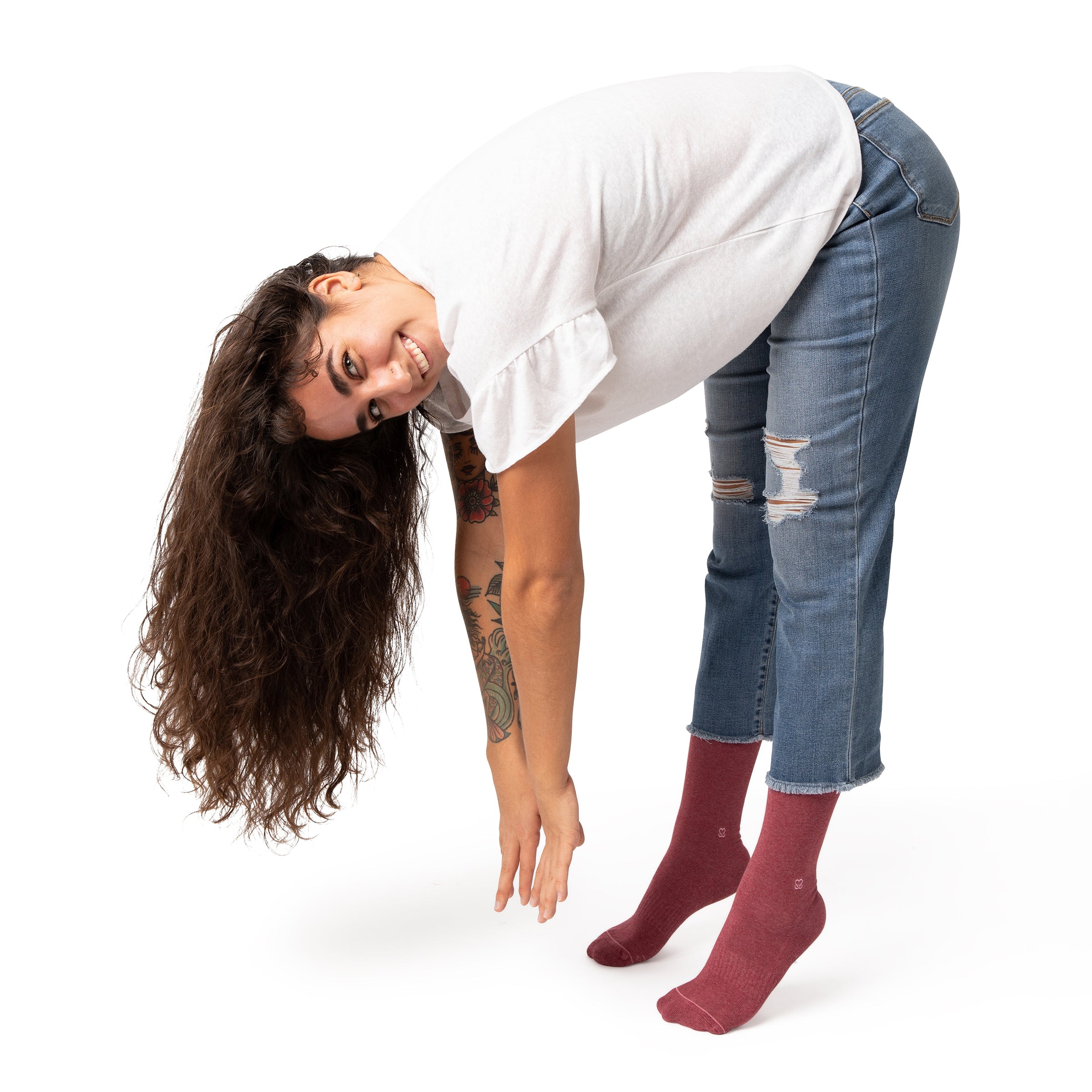 Socks that Support Self-Checks gift box — organic cotton socks in plum, pink & cream, heart embroidery