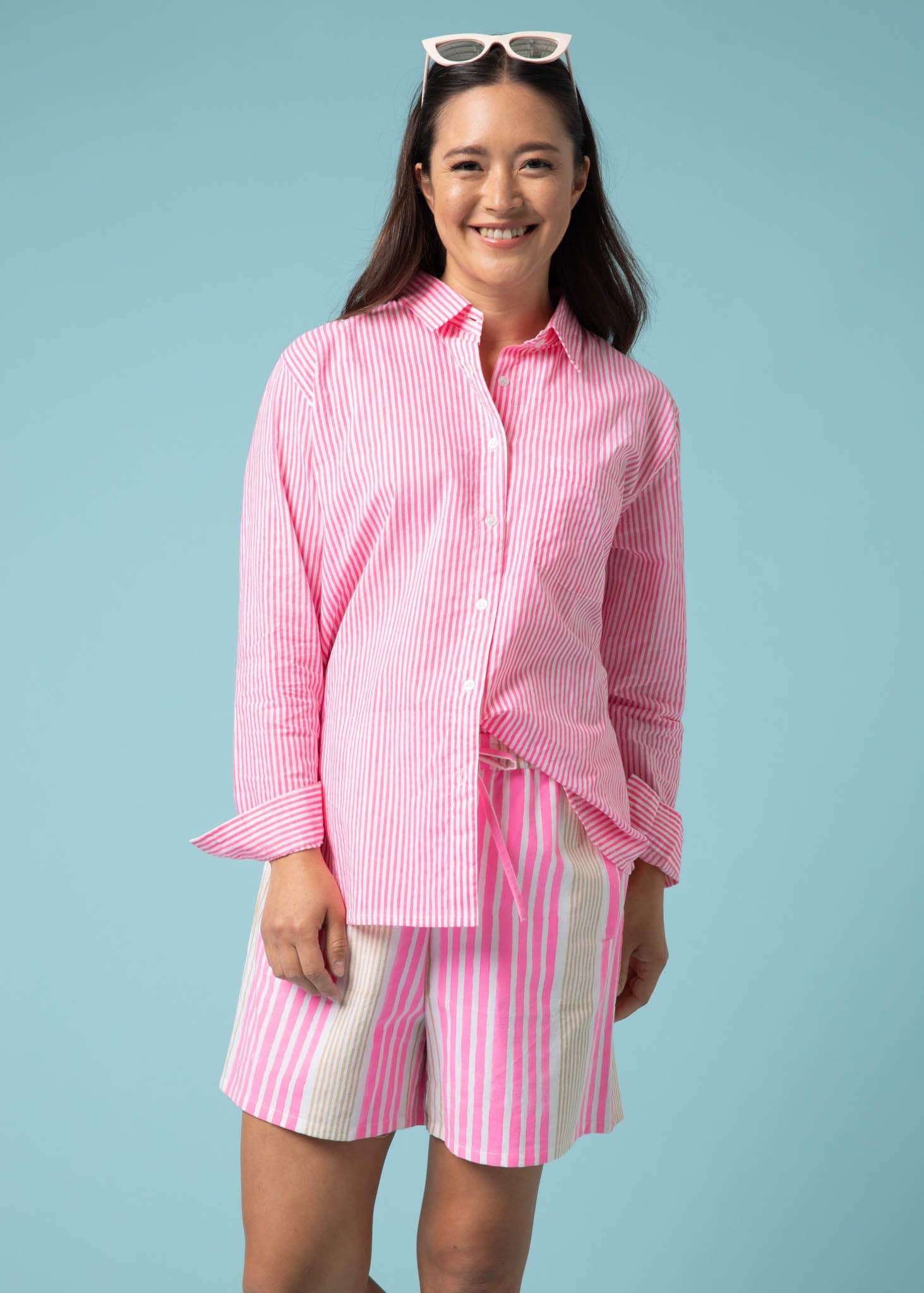 Good Boyfriend Shirt - Menswear Stripe Neon Pink