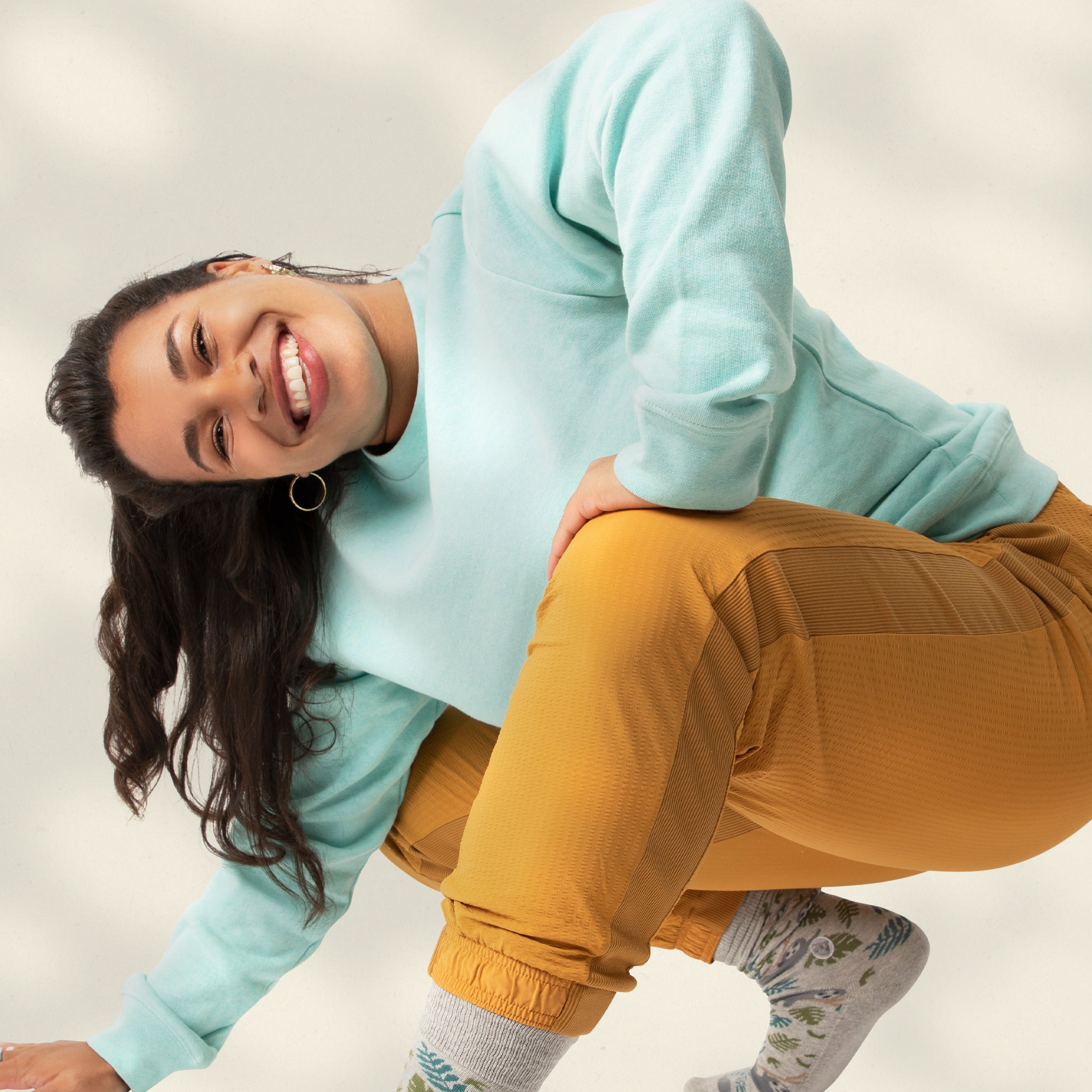 Aqua blue crewneck with fern embroidery — Conscious Step