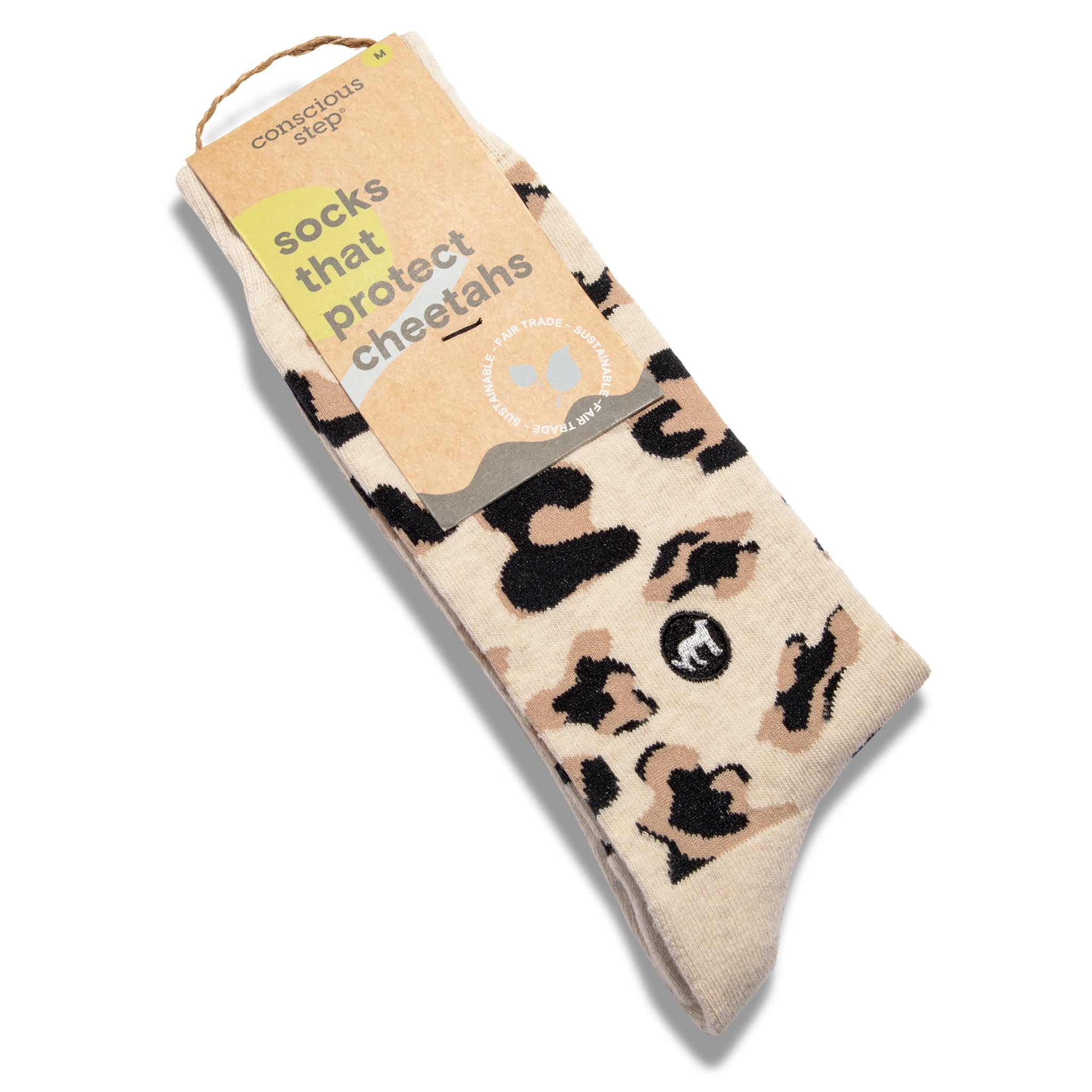 Beige and black leopard-print organic cotton crew socks — Conscious Step