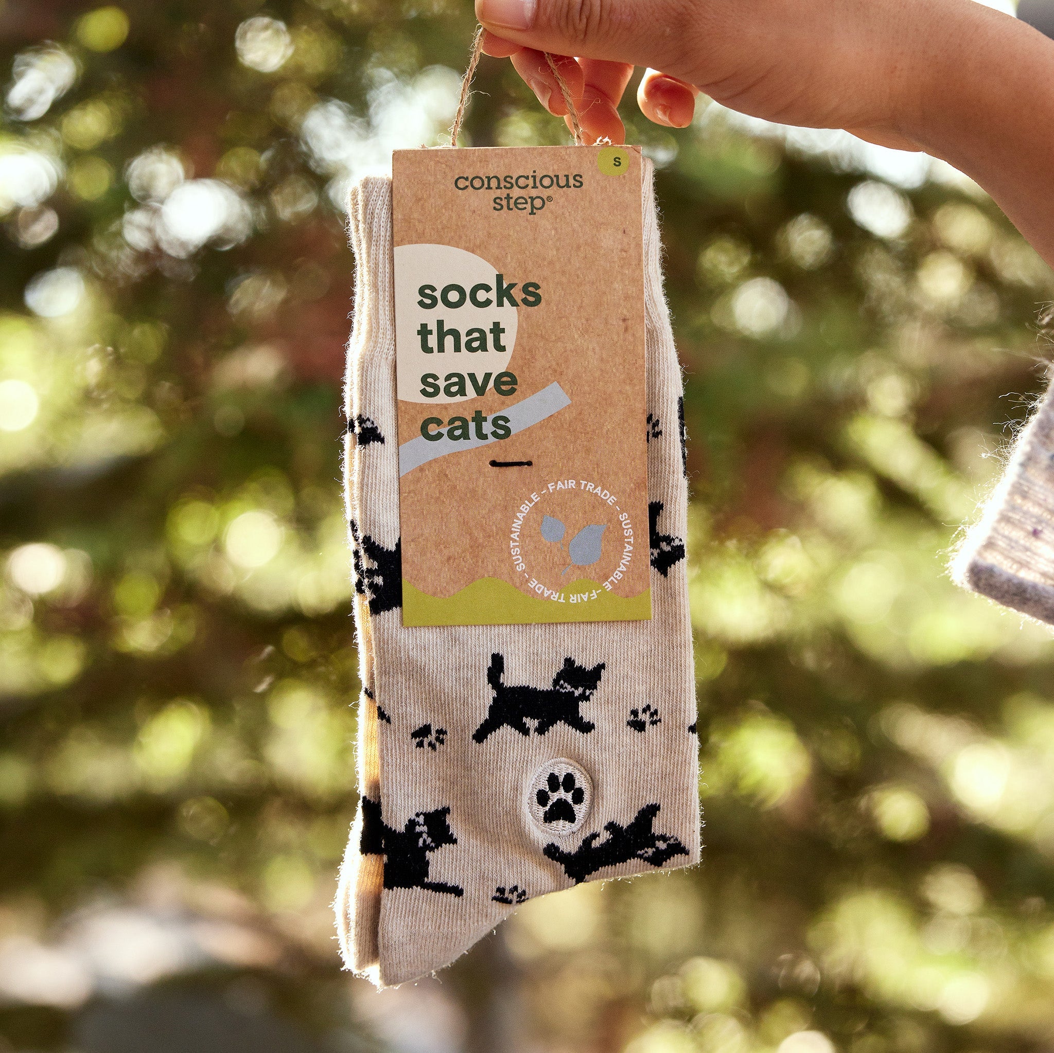 Black cat organic cotton crew socks — Conscious Step