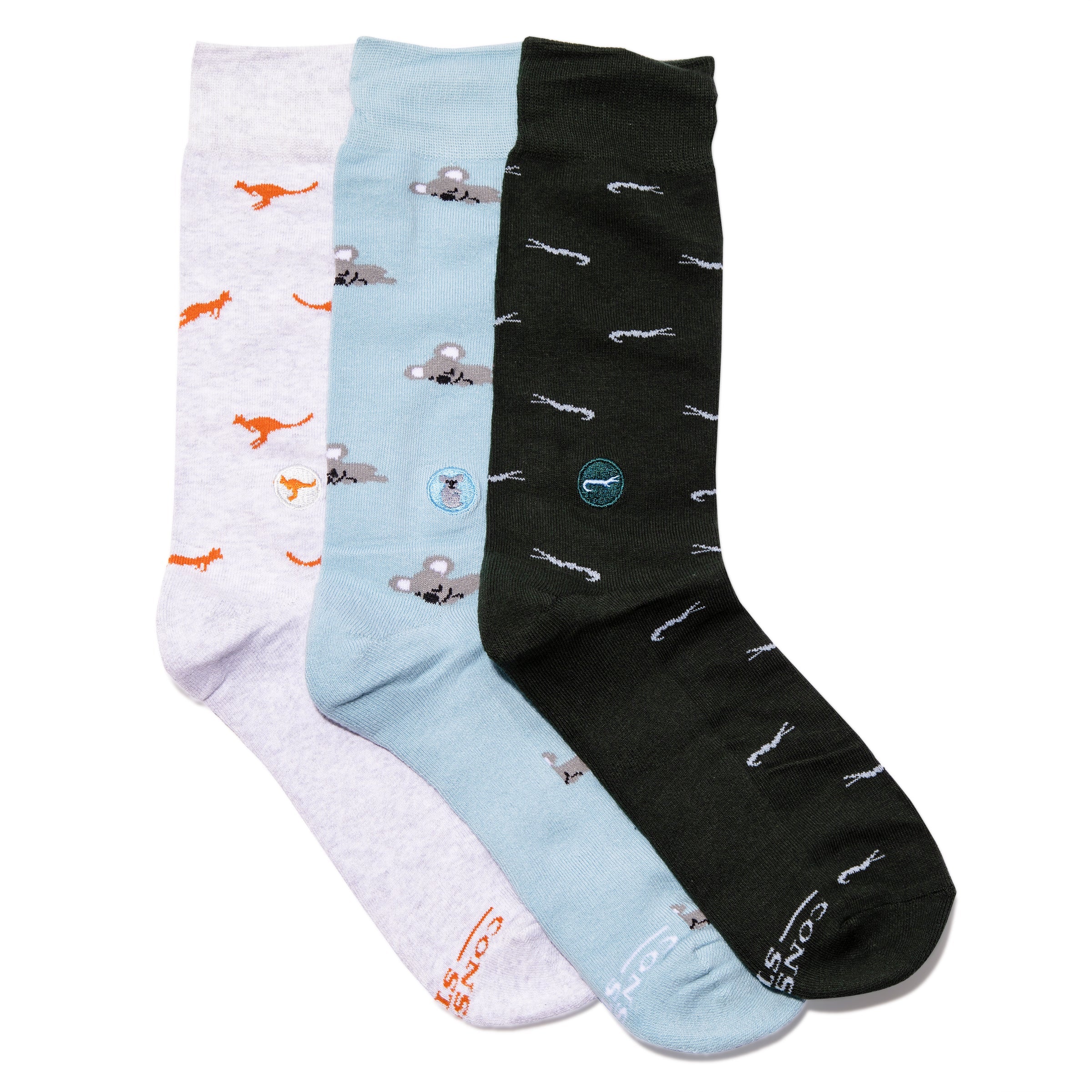 Protect Animals Gift Box — organic cotton crew socks: kangaroos, crocodiles & koalas, gives back