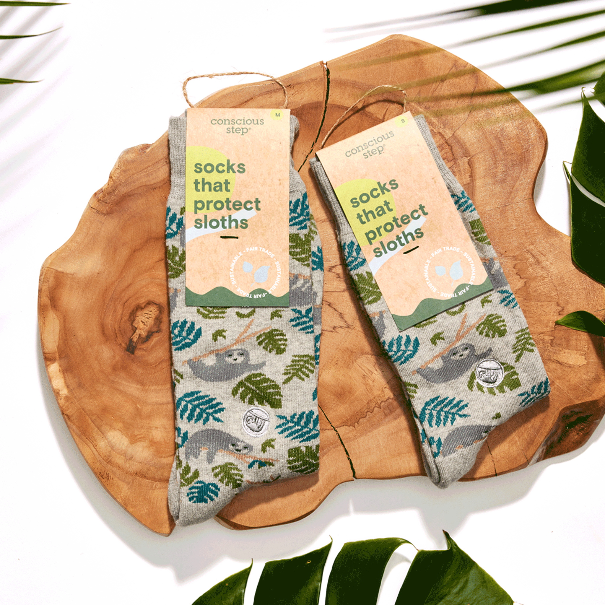 Socks that Protect Sloths by Conscious Step — gray organic cotton crew socks