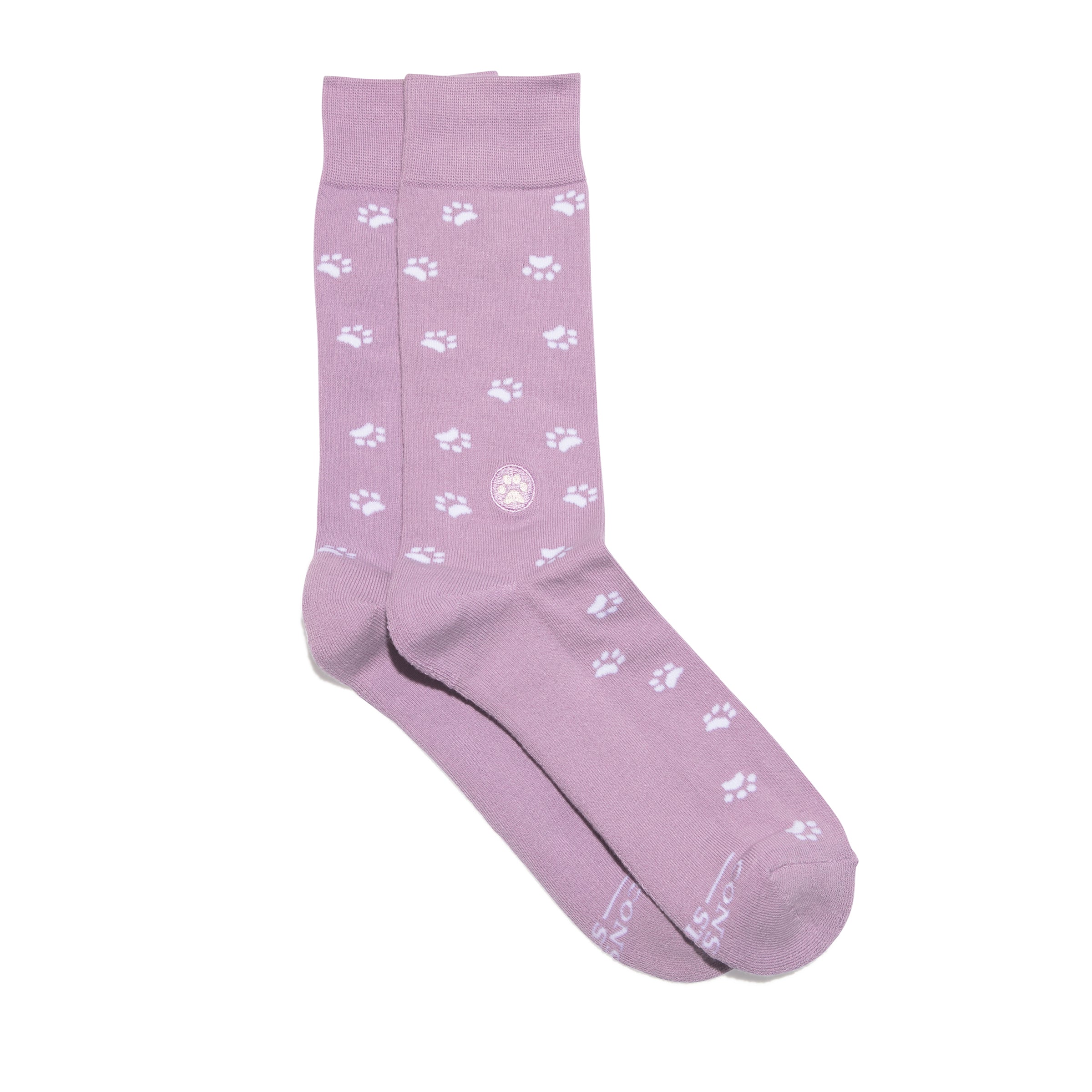 Socks that Save Dogs by Conscious Step — purple paw-print organic cotton crew socks