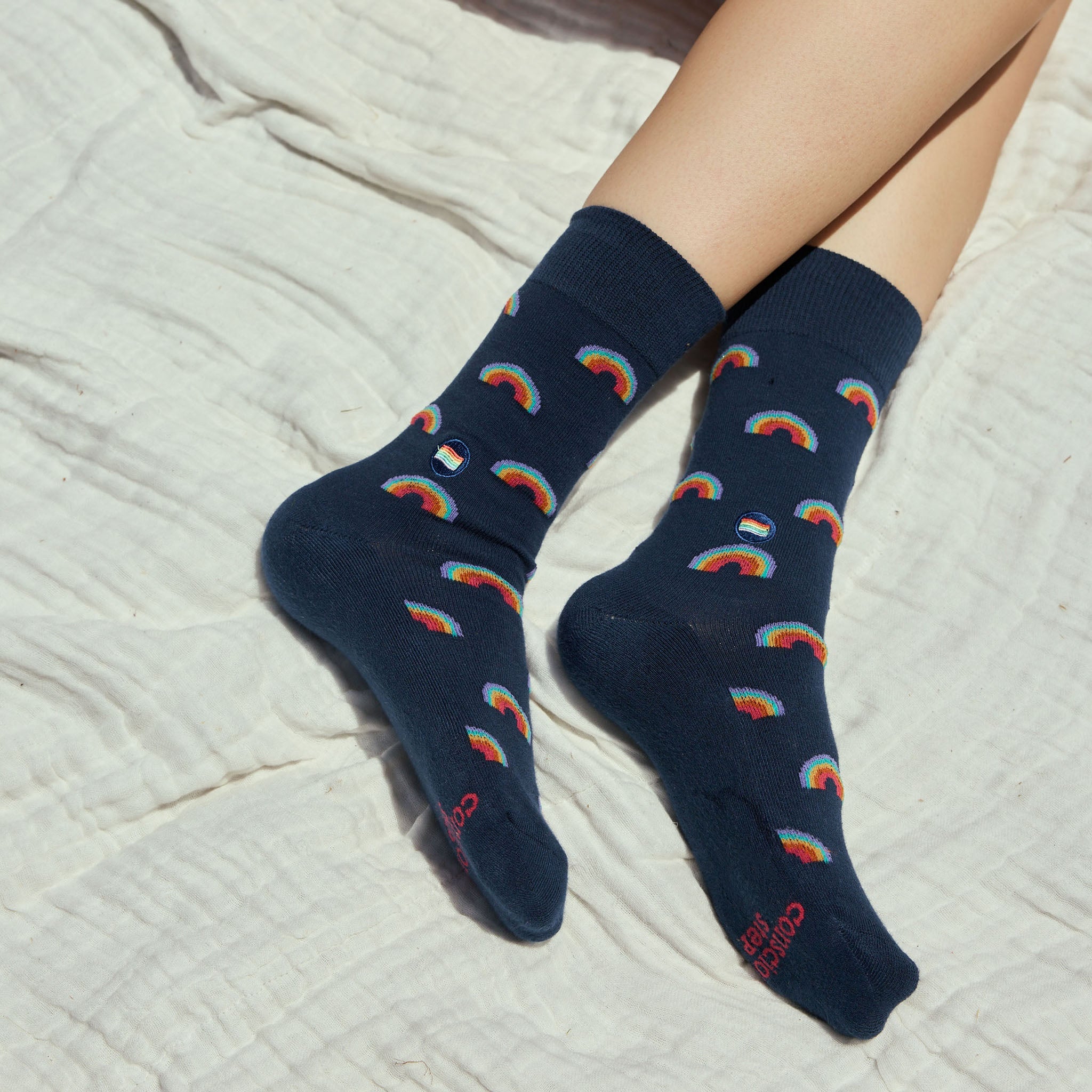 Save LGBTQ Lives Gift Box — organic cotton crew socks with rainbows & rainbow stripes, gives back