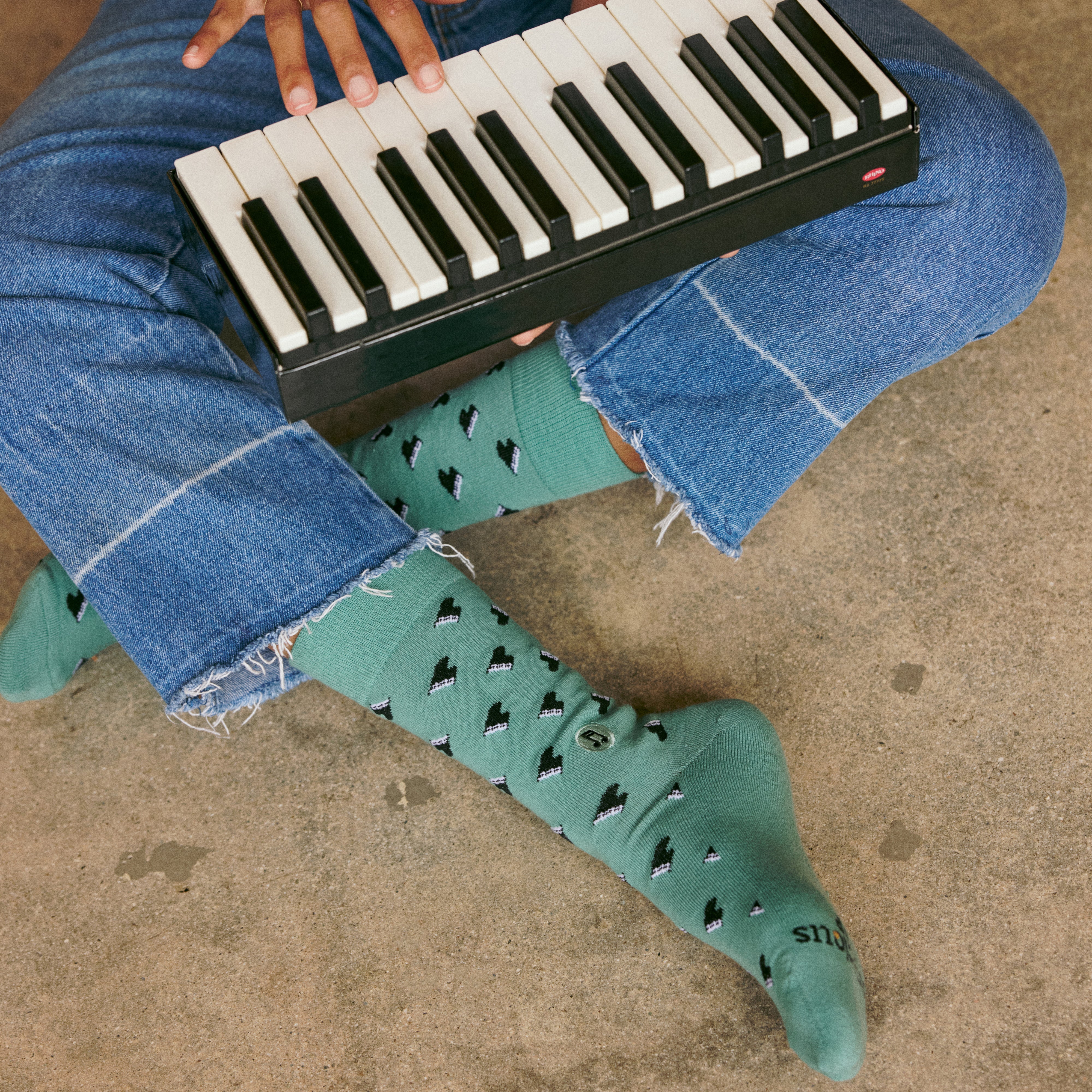 Support Music Gift Box — organic cotton crew socks with piano, guitar & music note designs
