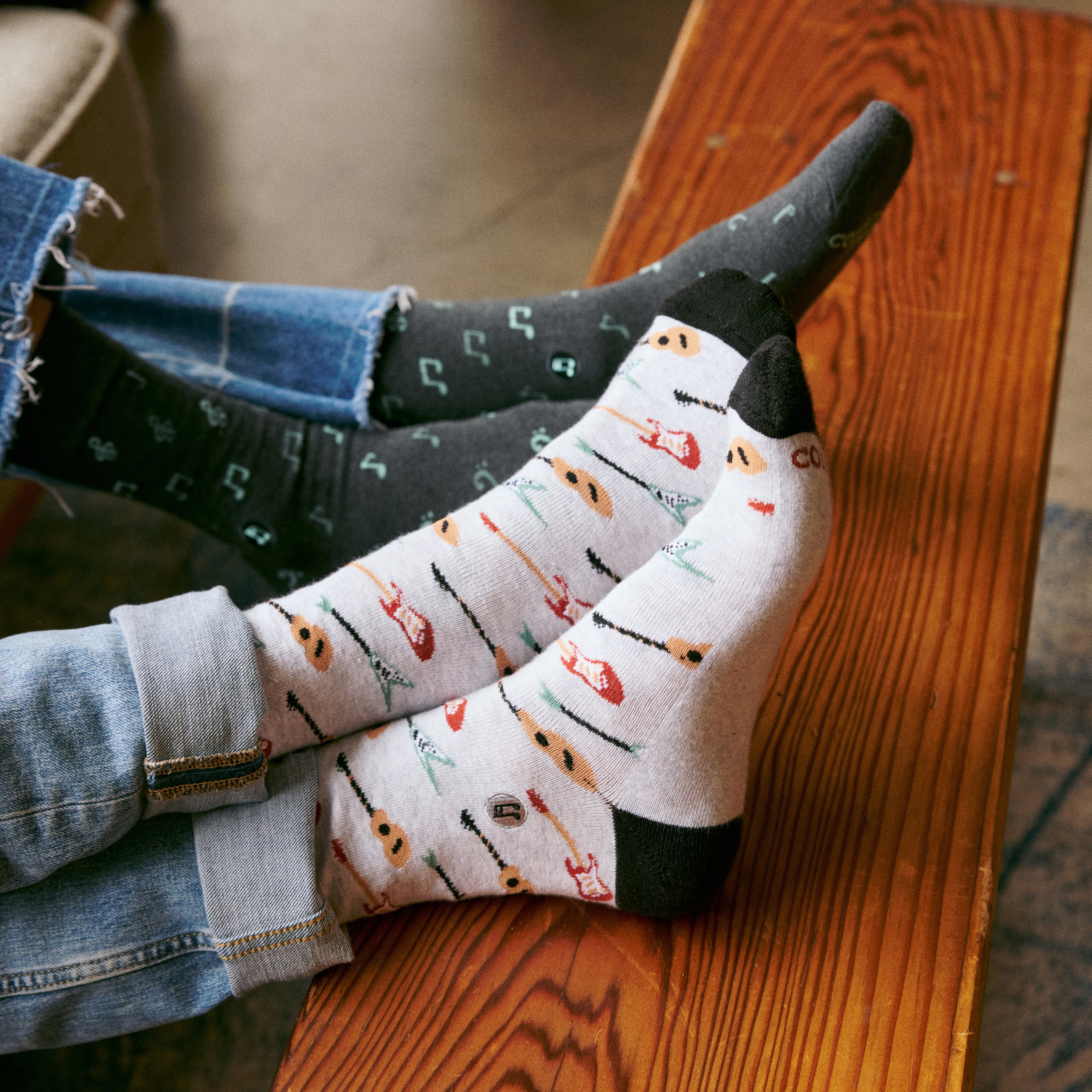 Support Music Gift Box — organic cotton crew socks with piano, guitar & music note designs