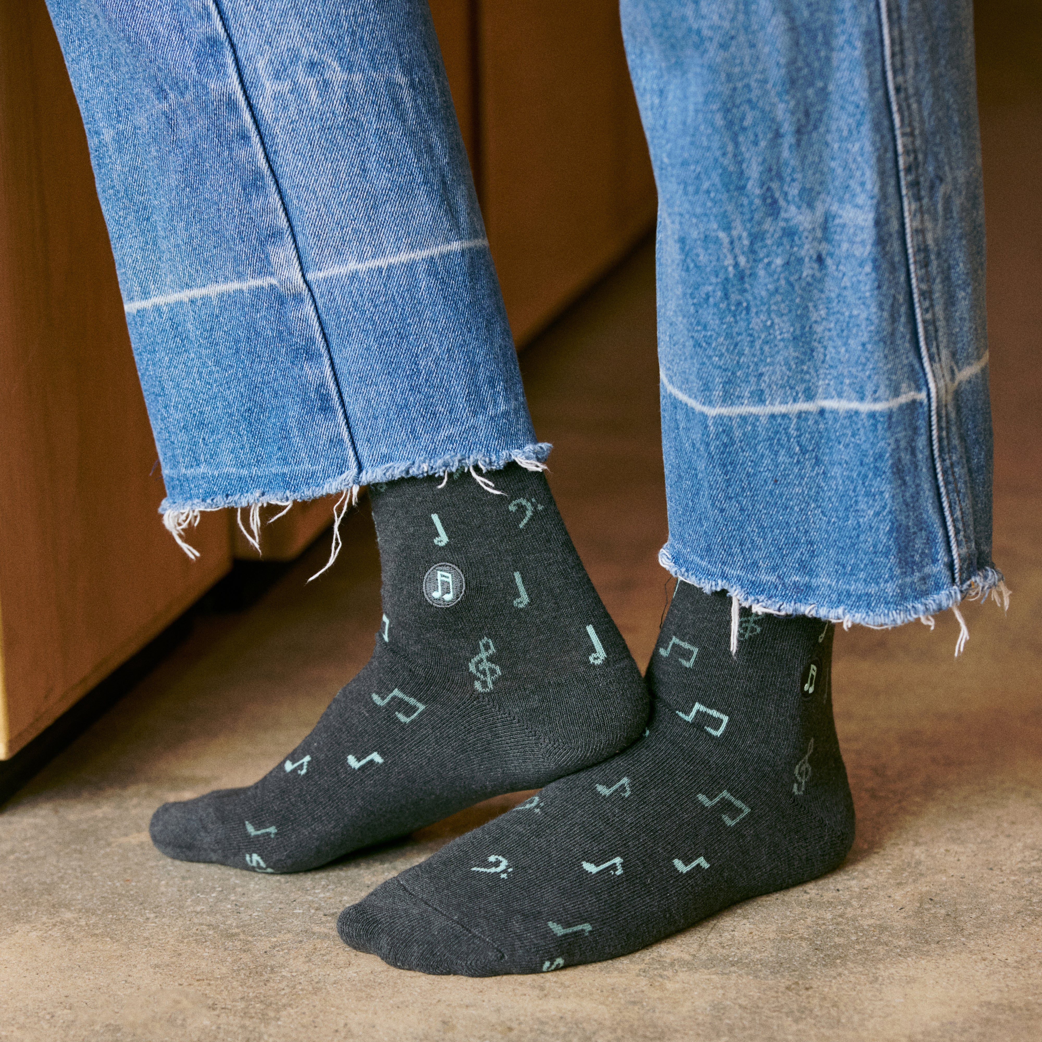 Support Music Gift Box — organic cotton crew socks with piano, guitar & music note designs
