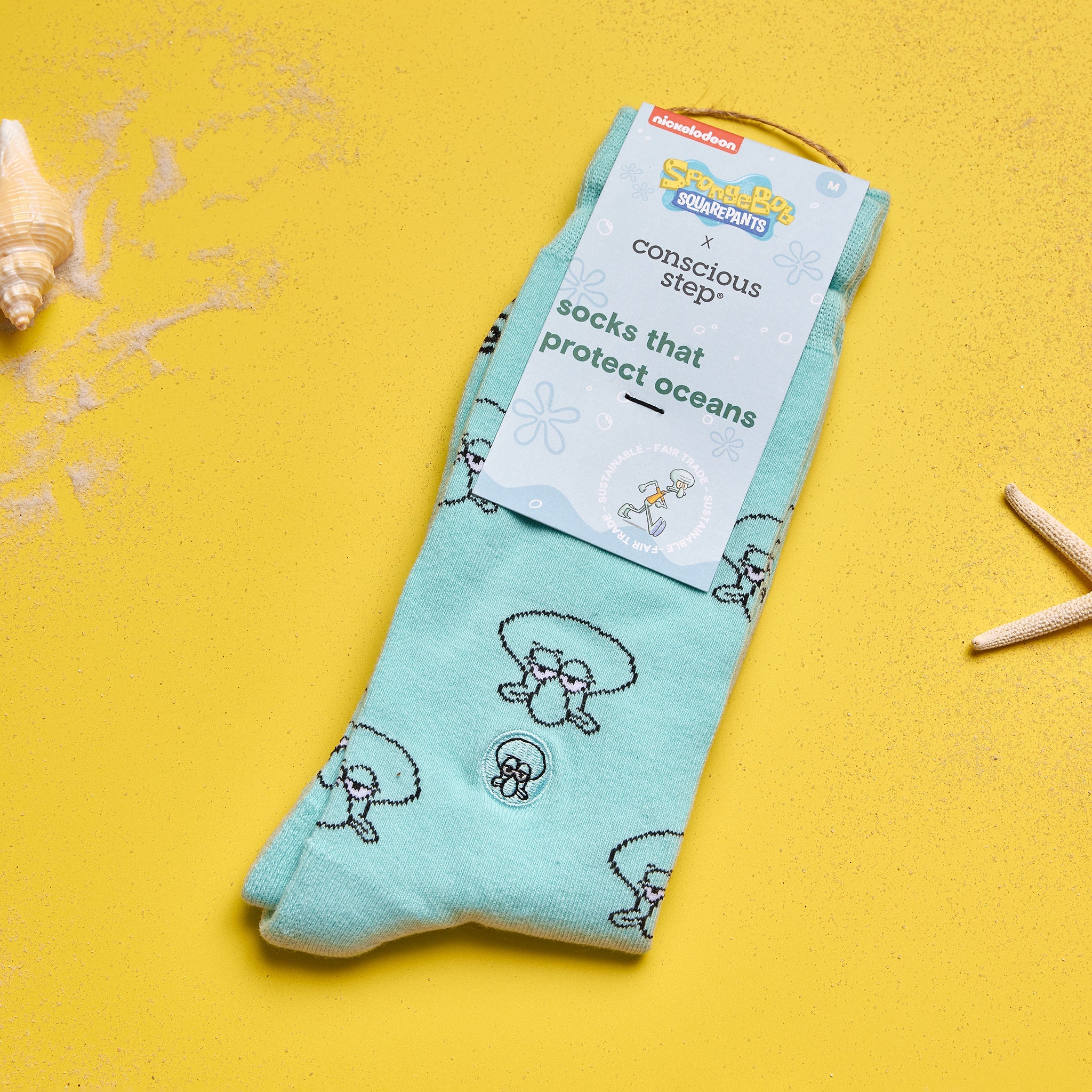 Turquoise Squidward organic cotton crew socks — Conscious Step