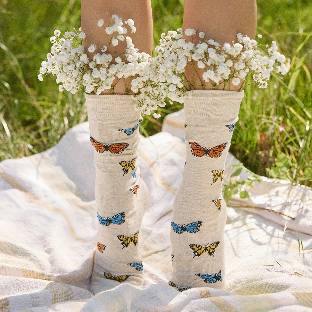 Protect Pollinators Gift Box — organic cotton crew socks: bee, butterfly & hedgehog patterns
