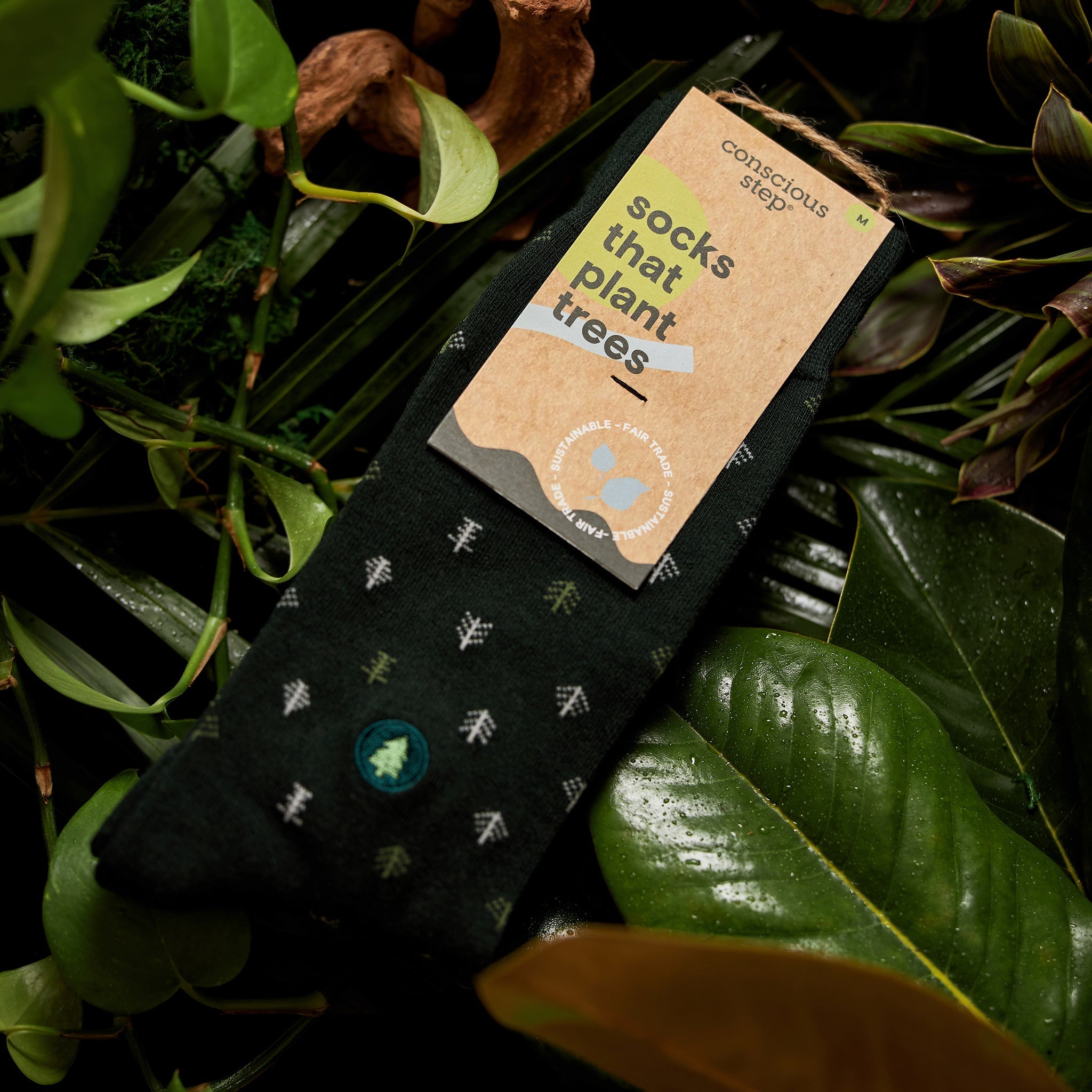 Close-up of tiny-tree sock pattern — Conscious Step