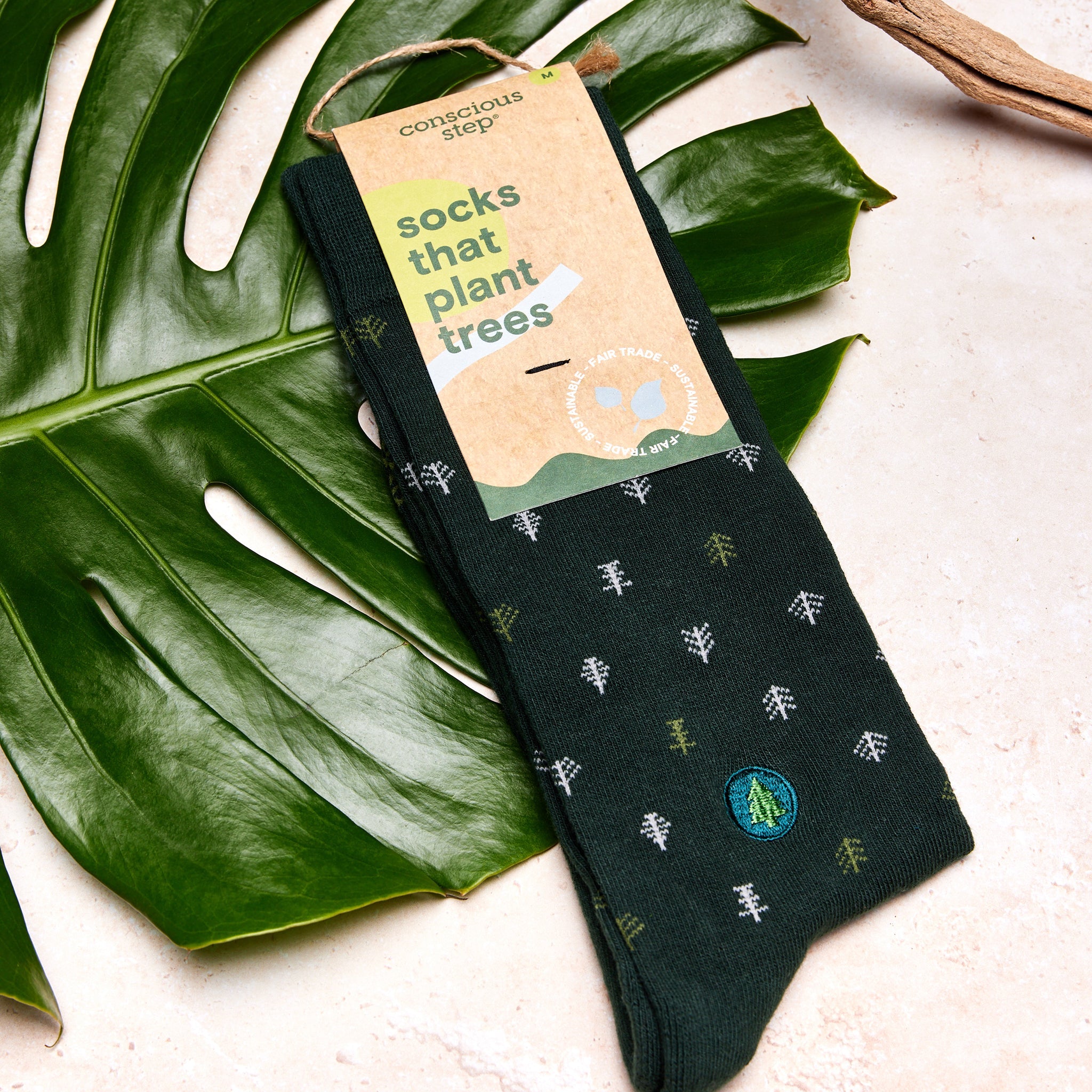 Dark green tiny-tree organic cotton crew socks — Conscious Step