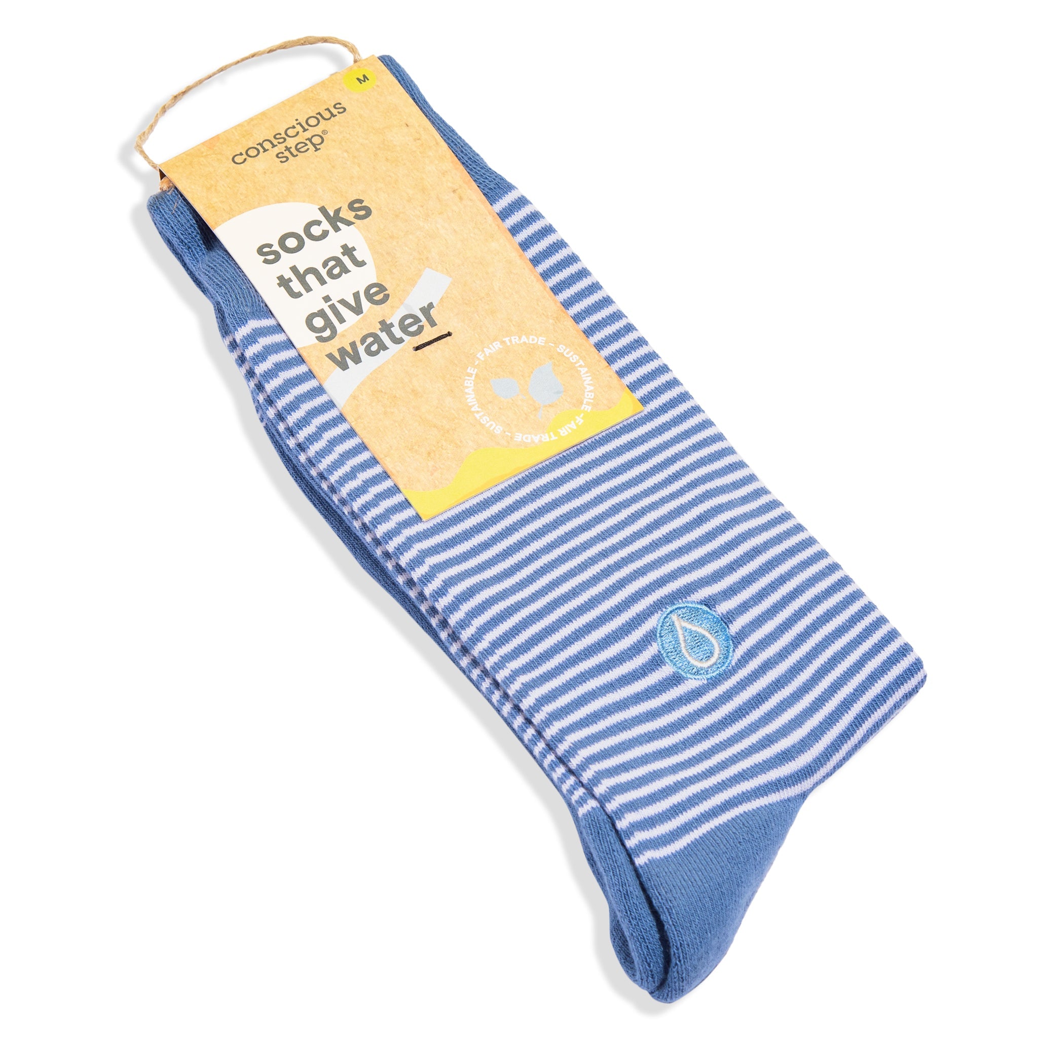 Blue and white striped organic cotton crew socks — Conscious Step