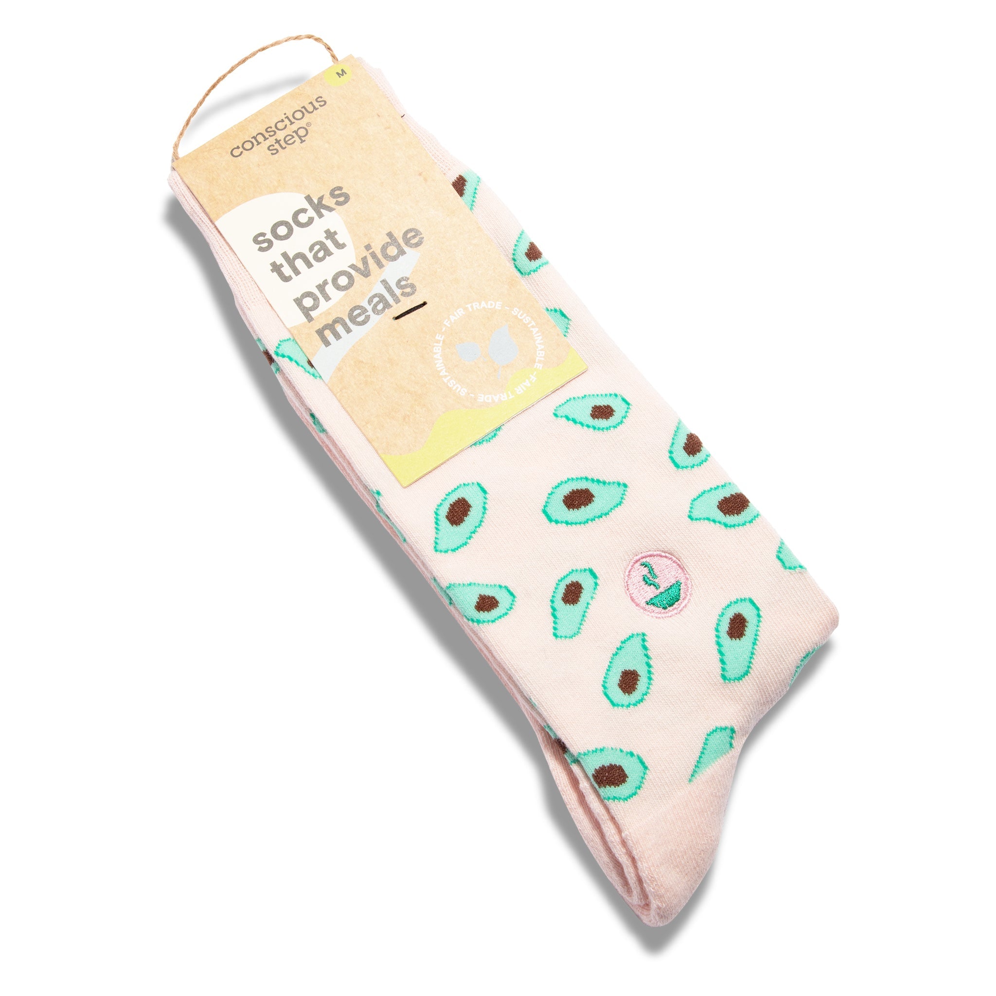 Pink and green avocado organic cotton crew socks — Conscious Step