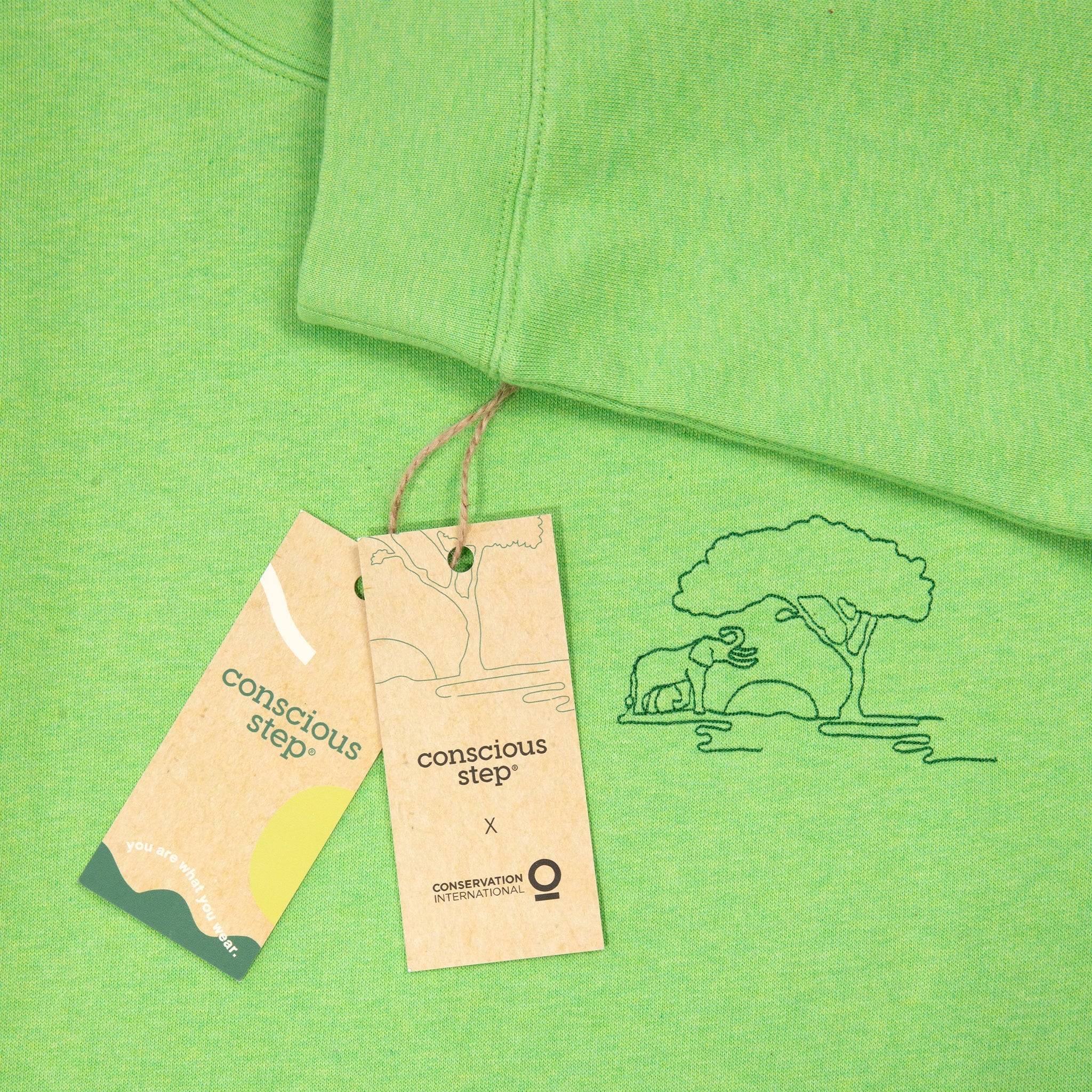 Bright green organic cotton elephant crewneck — Conscious Step
