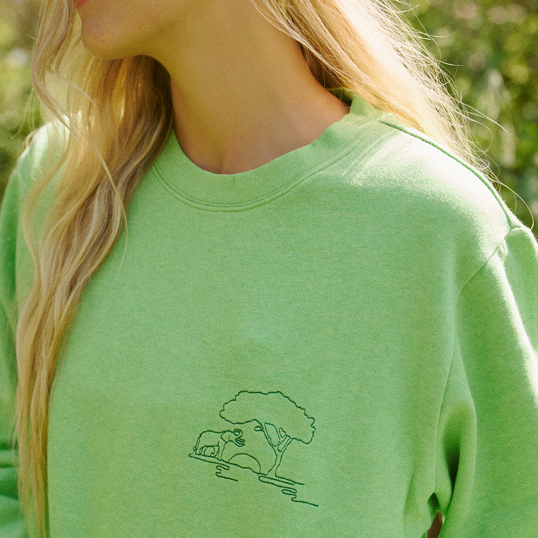 Bright green organic cotton elephant crewneck — Conscious Step