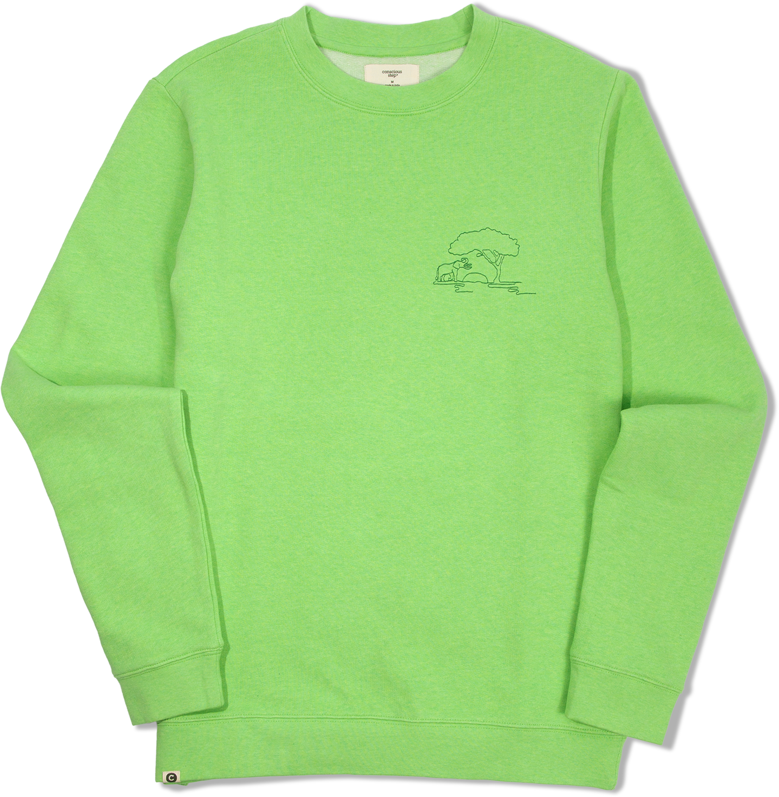 Green crewneck with elephant embroidery — Conscious Step