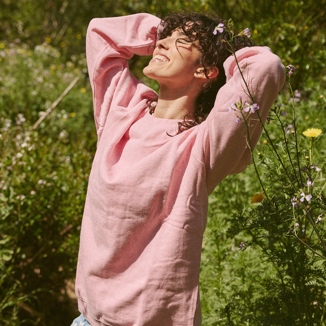 Support Self-Checks crewneck in soft pink by Conscious Step — organic cotton
