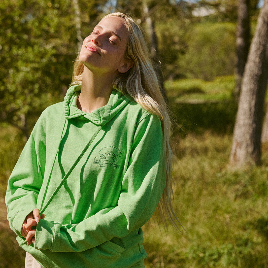 Protect Elephants hoodie in vibrant green by Conscious Step — organic cotton