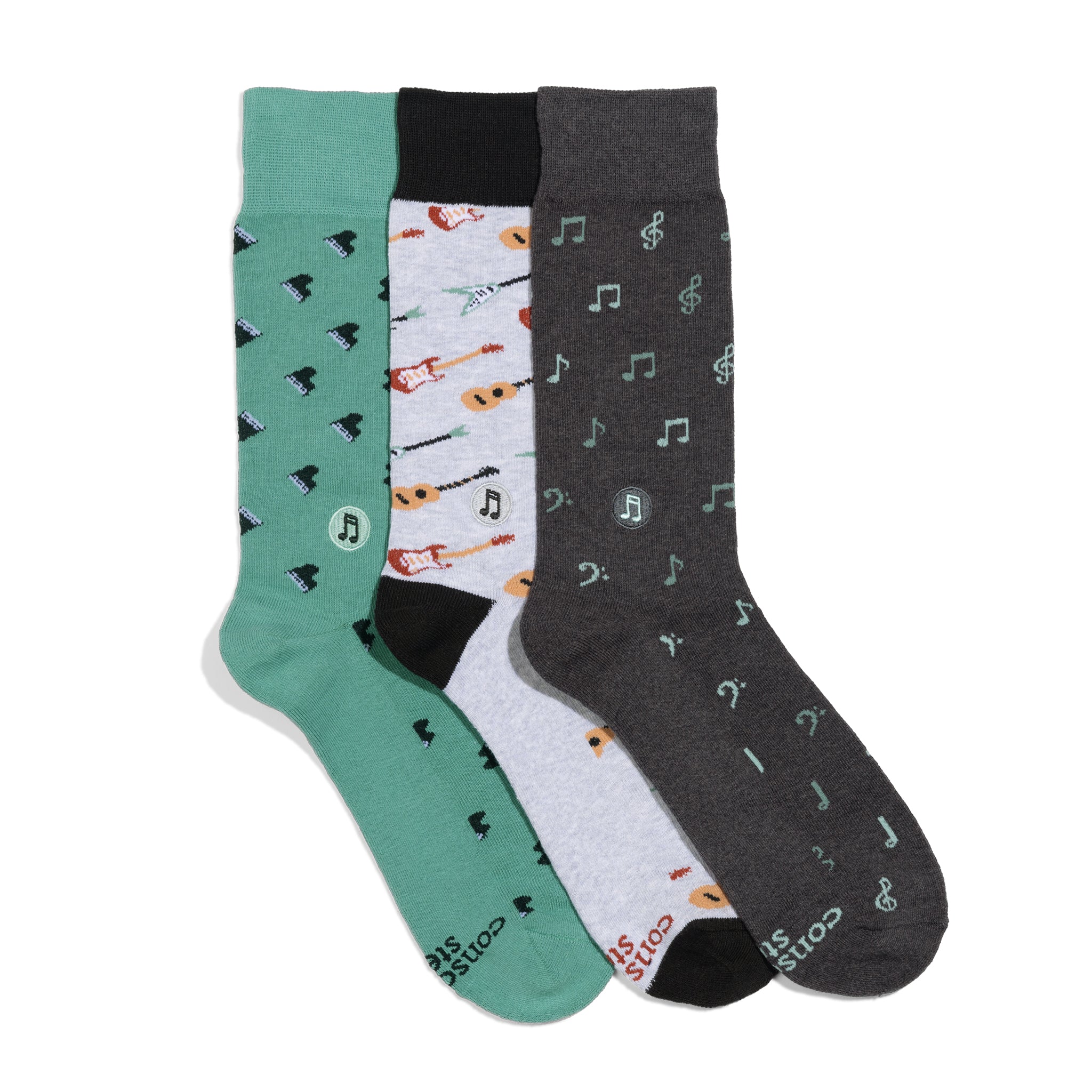 Support Music Gift Box — organic cotton crew socks with piano, guitar & music note designs