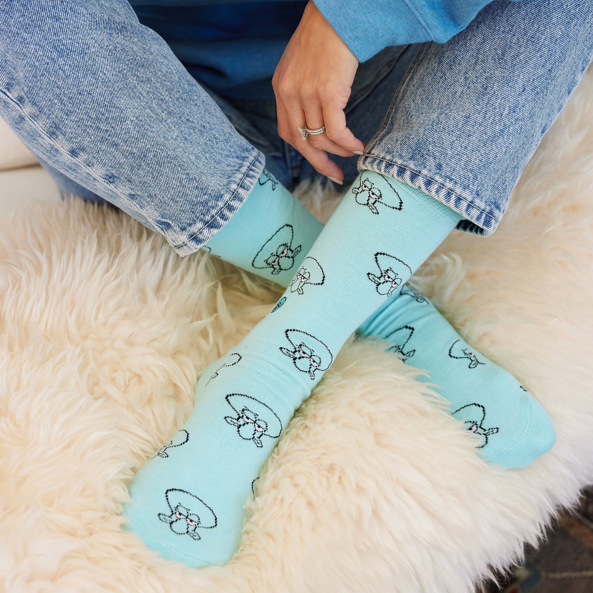 Close-up of Squidward sock design — Conscious Step
