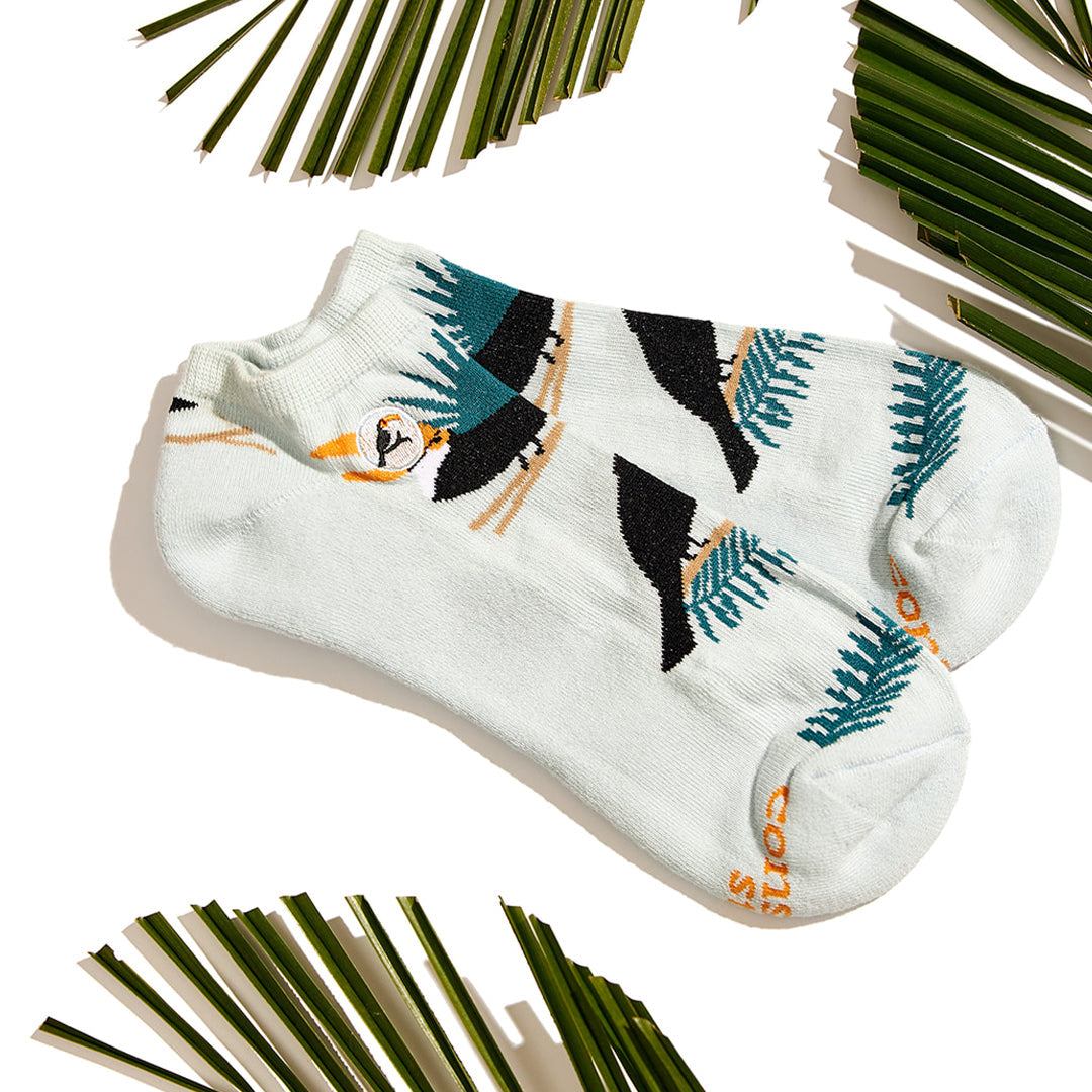 Close-up of toucan ankle sock pattern — Conscious Step